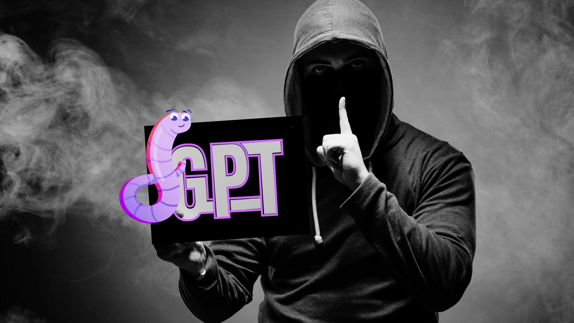 hacker holding a worm and gpt sign